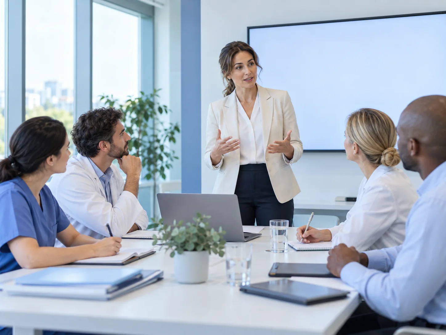 Illustration générée : atelier de formation en recherche clinique.